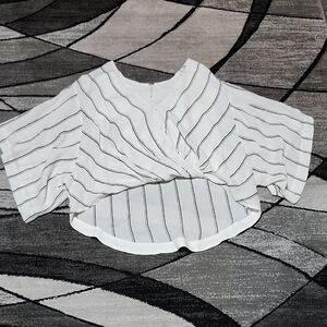 FREE PEOPLE VERTICAL PINSTRIPE V-NECK CROSS OVER HIGH-LOW KIMONO SLEEVE TOP L